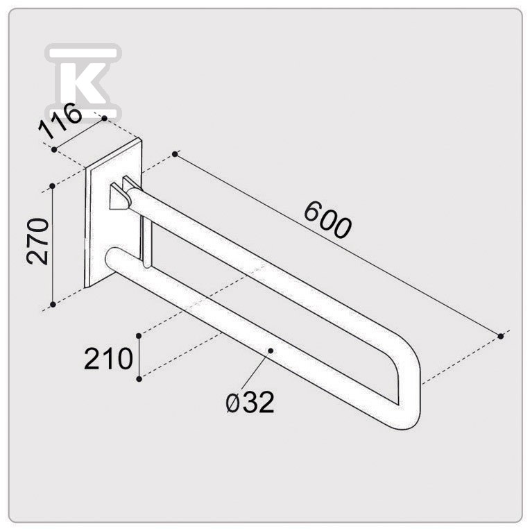 Fixed ERGOPLUS handrail 60cm for toilet - RK 21S 60